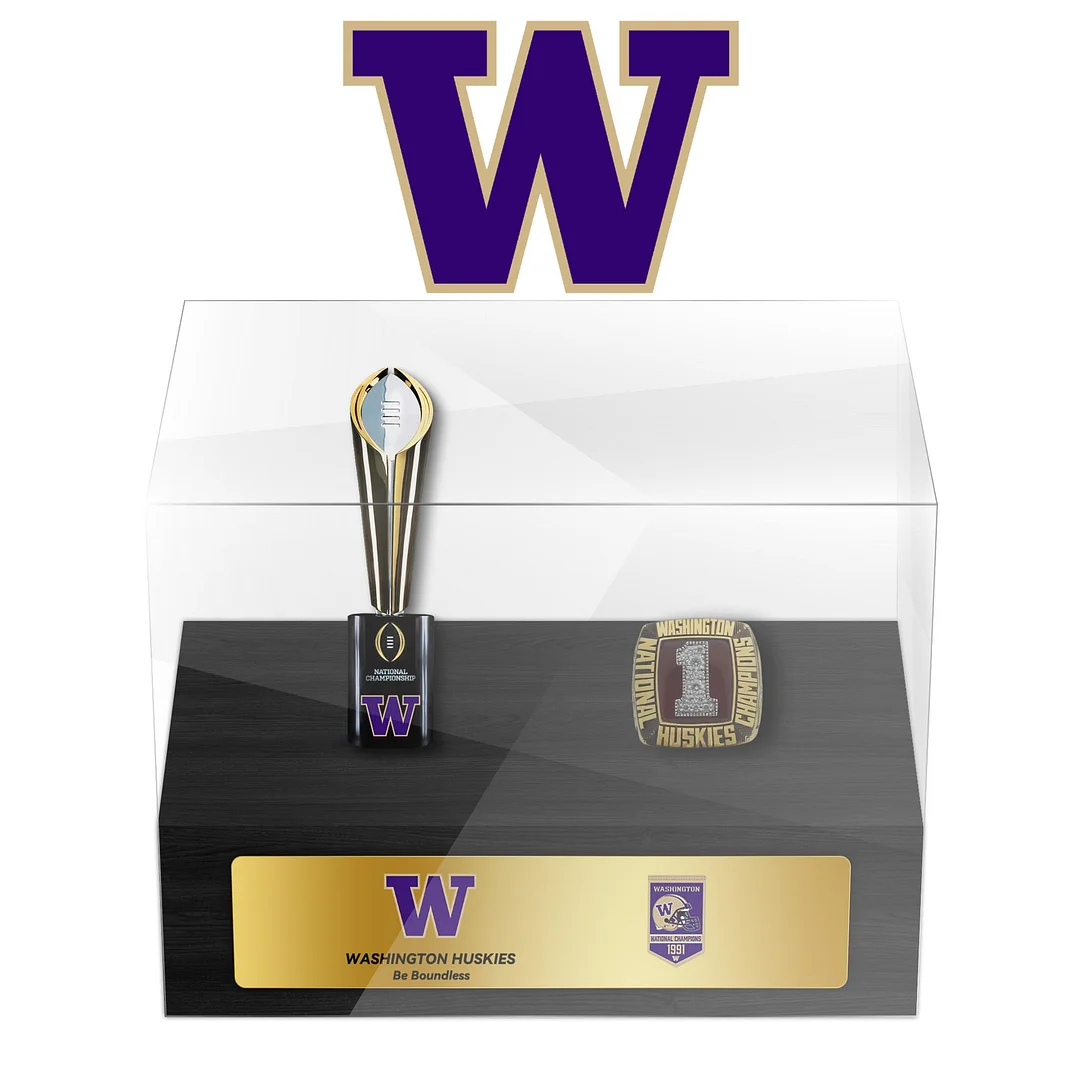 Washington Huskies NCAA Football Championship Trophy And Ring Display Case