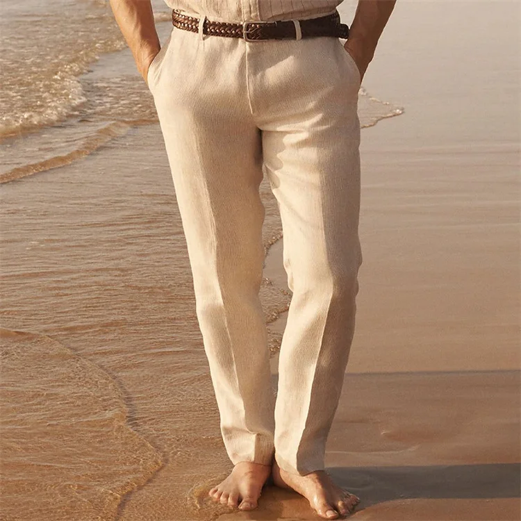 Men's Outdoor Linen Slant Pocket Solid Color Pants
