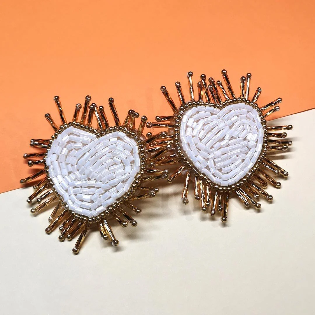 Heart Shaped Earrings (White)- AW 7011