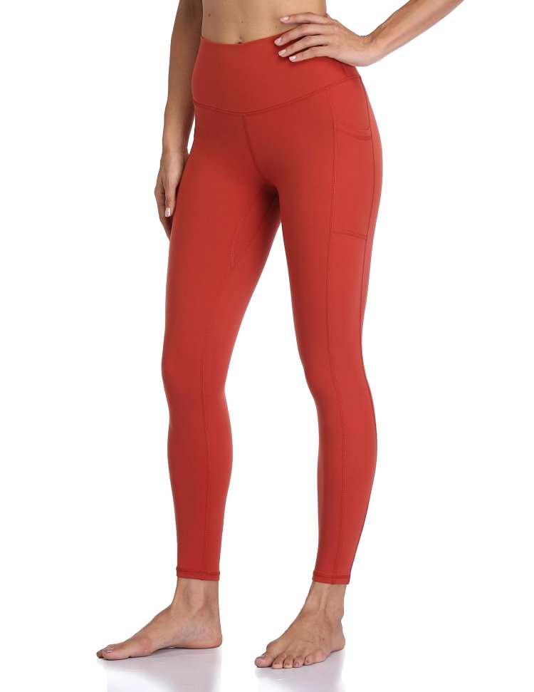women high waisted yoga pants orange