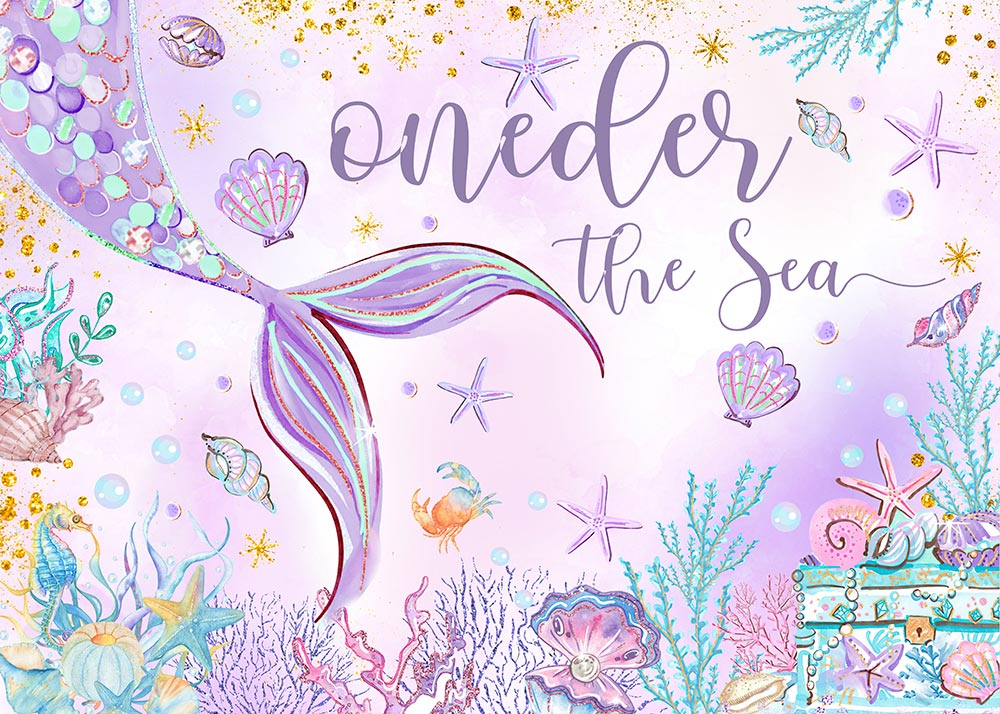 Oneder The Sea Mermaid Happy Birthday Party Backdrop