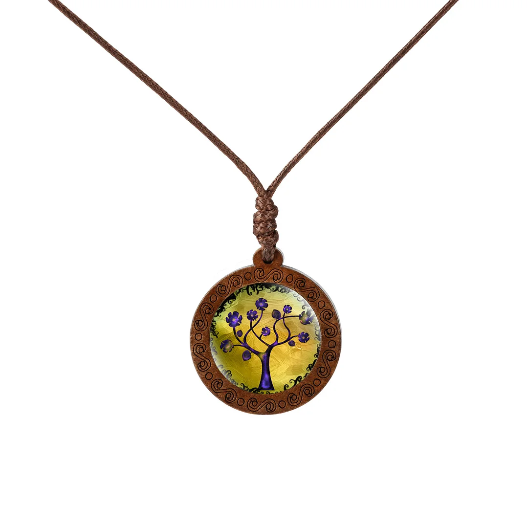 Wood Life Tree time gem Glass Pendant Necklace
