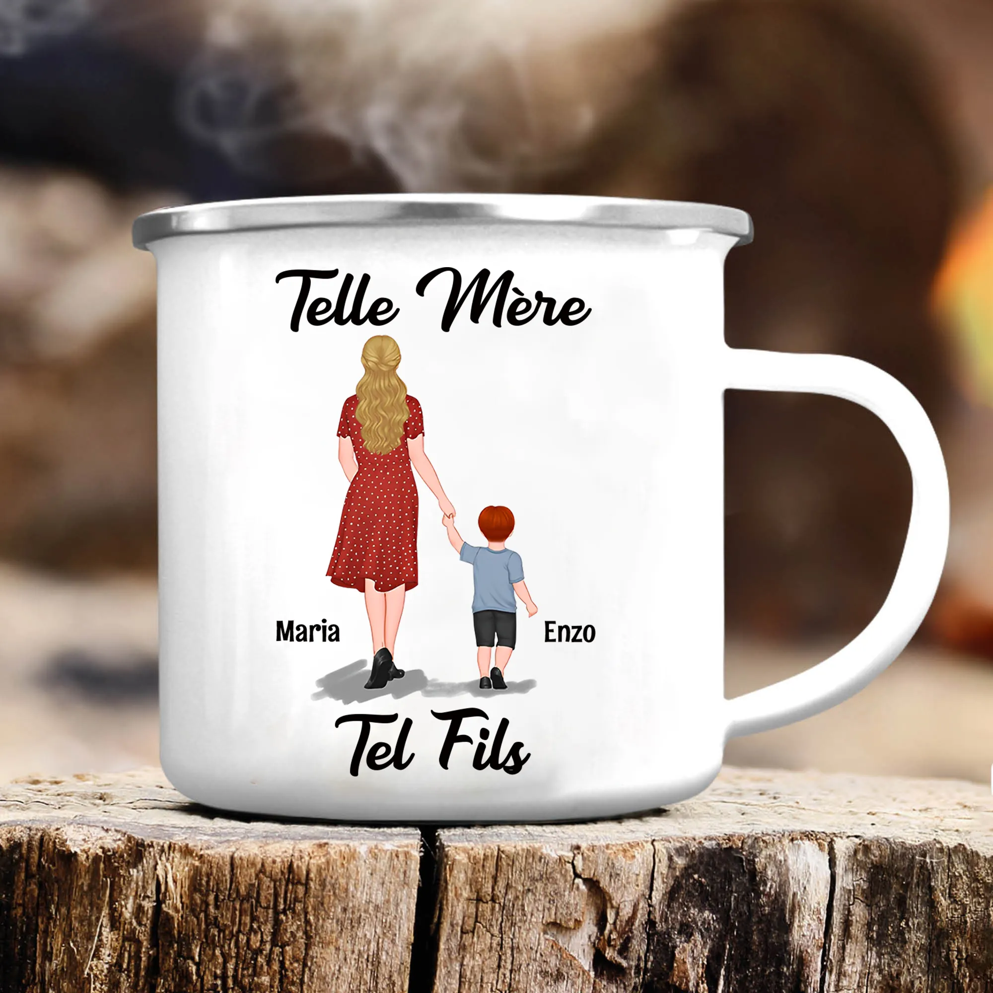 Jessemade FR Tasse émaillée 2 Prénoms Personnalisés pour Maman et Fils