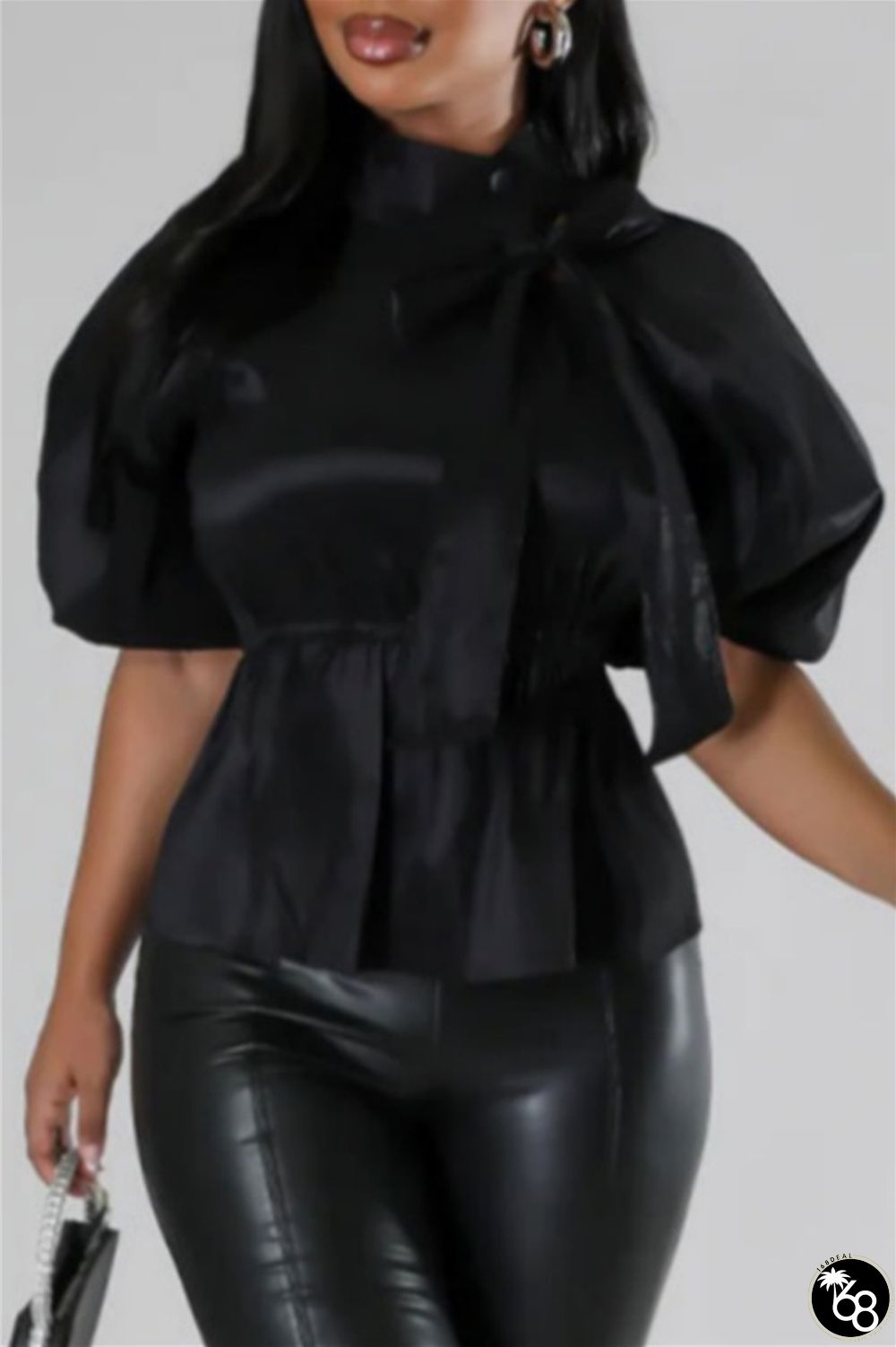 Casual Print Solid Frenulum With Bow Turtleneck Tops | 168DEAL