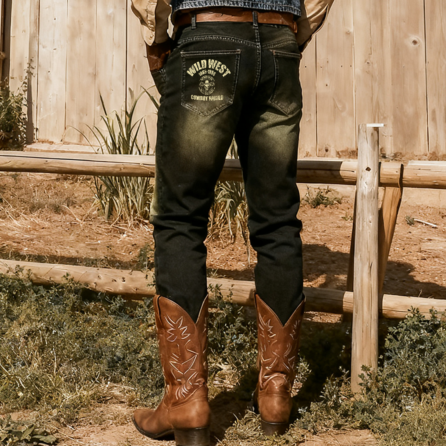 Classic Western Ranch Vibe Horse Print Men's Straight-Leg Denim