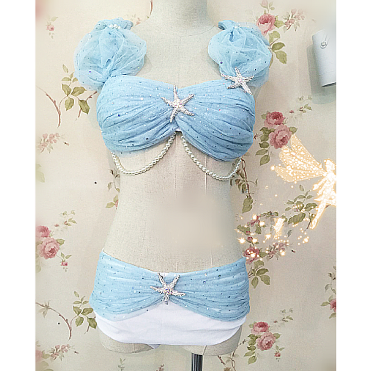 S/M/L Light Blue Starfish Sea-Maid Bikini Swimsuit SP166841