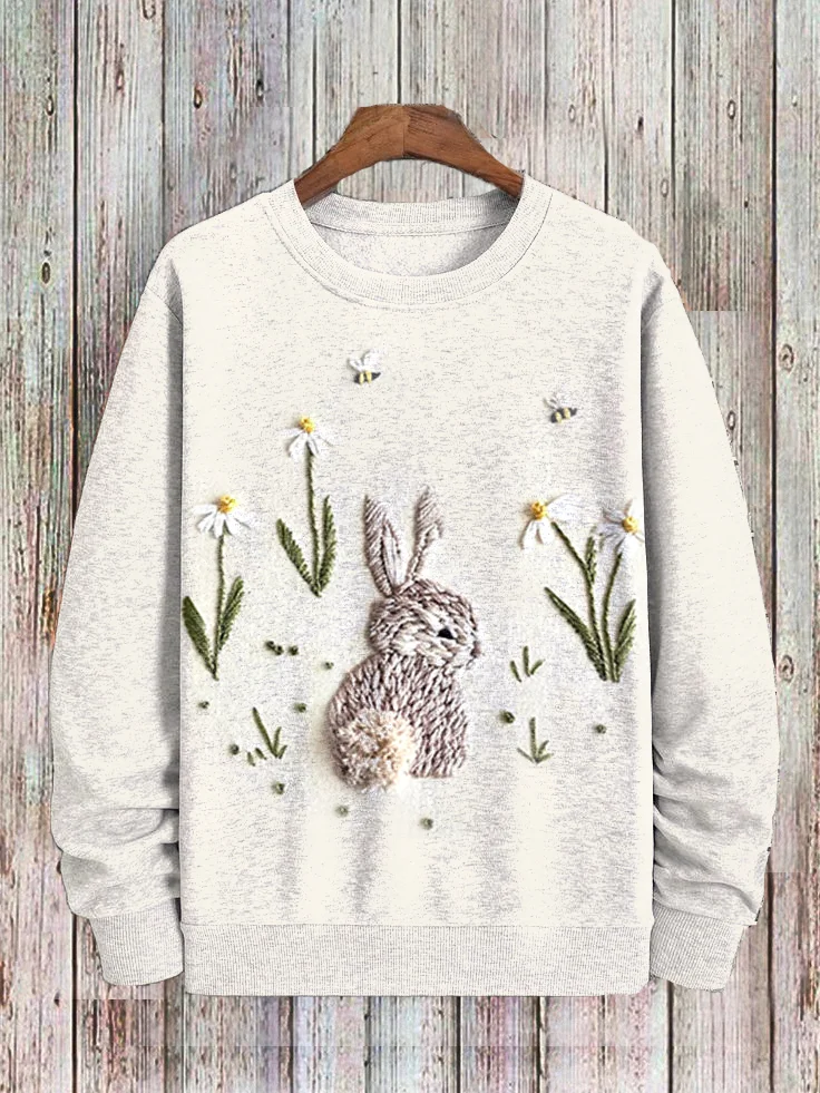 Men's Cute Easter Peep Flower Felt Embroidery Print Casual Sweatshirt