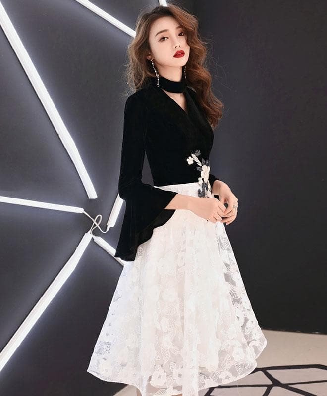 Black Tulle Lace Short Prom Dress Lace Evening Dress