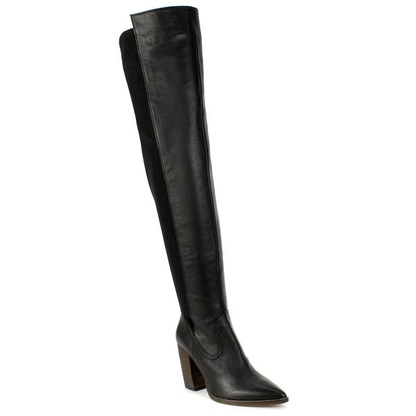 Vince Camuto Cottara Black Leather Fifty Fifty Pointed Toe Thigh-High Boots - Life is Beautiful for You - SheChoic