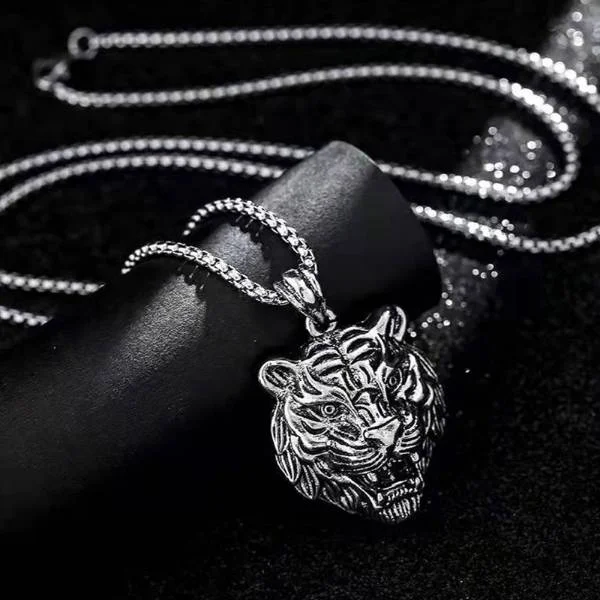 Sterling Silver Tiger Amulet Lucky Pendant Necklace