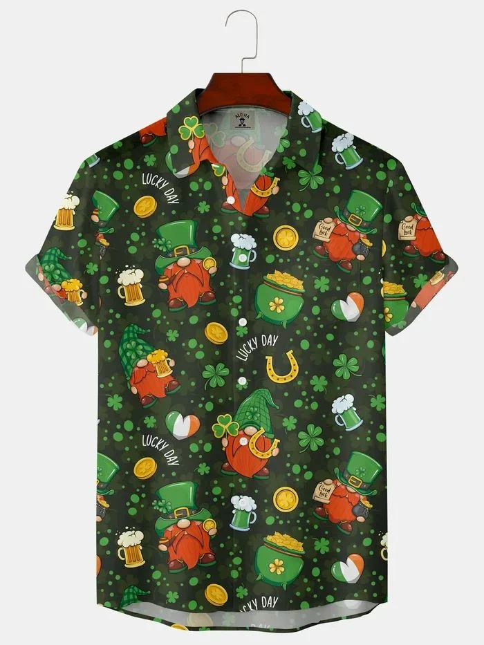 St. Patrick's Day Print Short Sleeve Casual Shirt