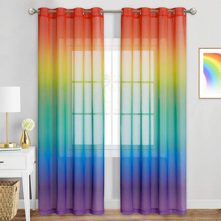 Indoor Sheer Rainbow Semi-shading Curtains Grommet Top 1Pcs-ChouChouHome