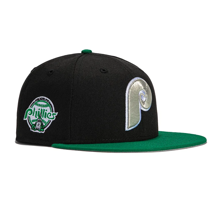 New Era 59Fifty Philadelphia Phillies 1984 Logo Patch Hat - Black, Kelly Green QueenFunky