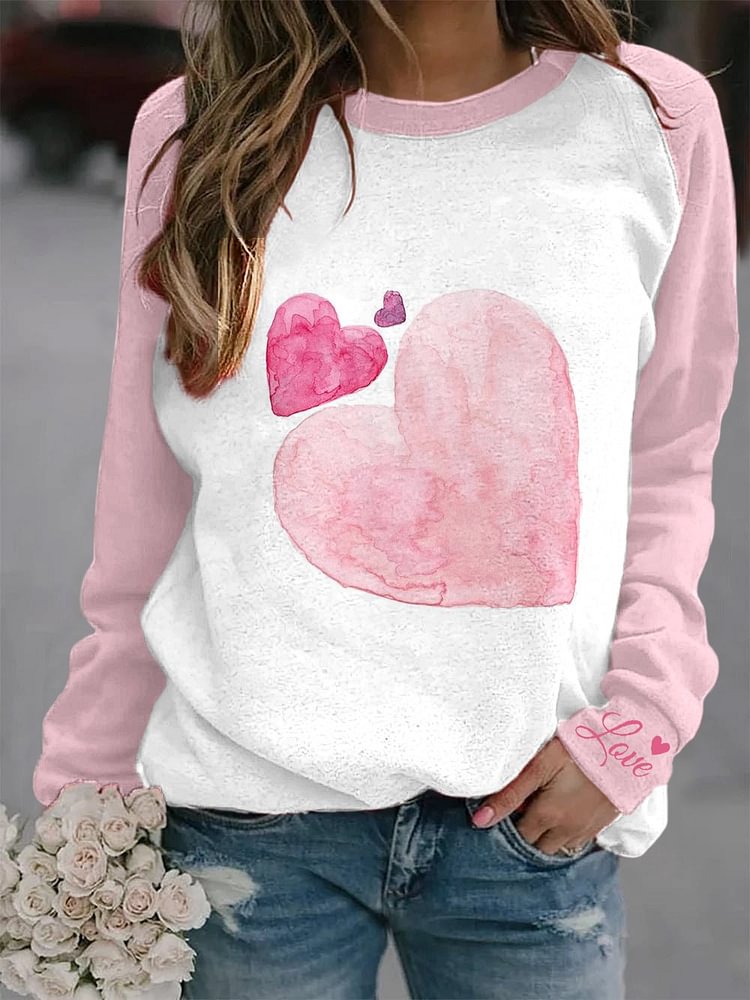 Women's Love Heart Print Casual Crewneck Sweatshirt socialshop