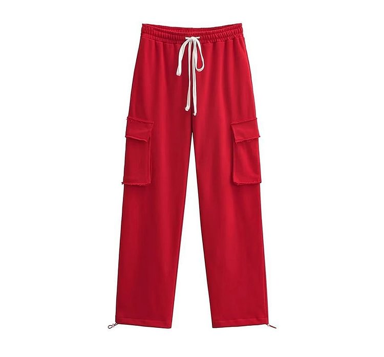 Drawstring Waist Pocket Detail Cargo Pants ZE1