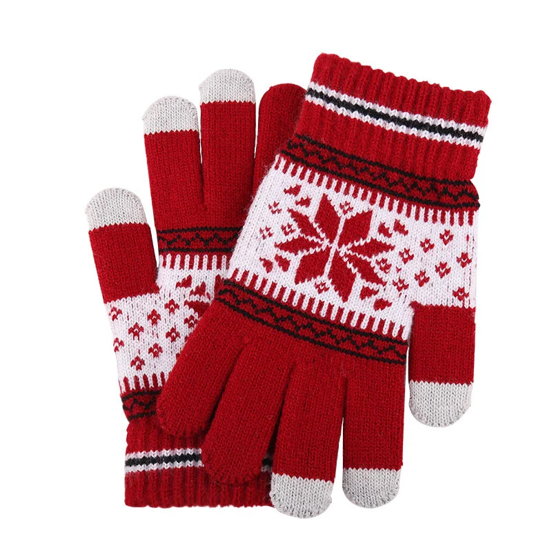 Christmas Snowflake Touch Screen Warm Knitted Wool Gloves、、URBENIE