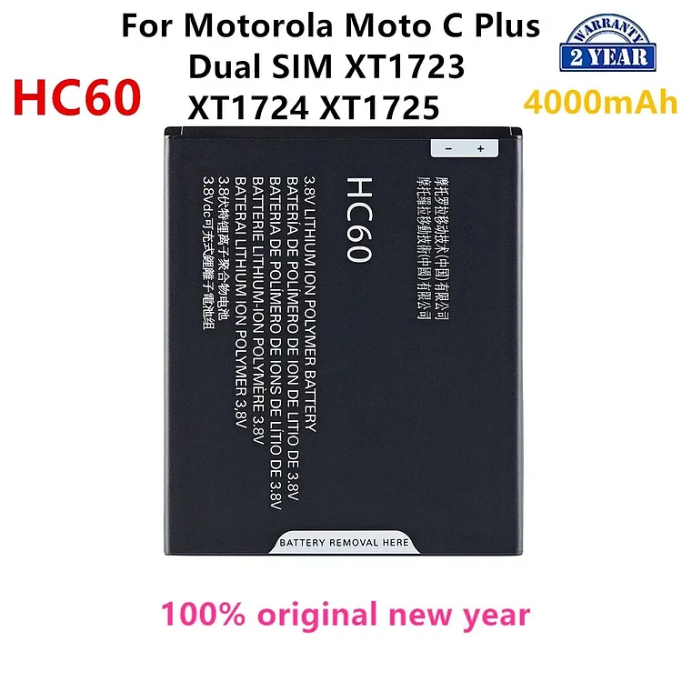 100% Original HC60 4000mAh Battery For Motorola  Moto C Plus Dual SIM XT1723 XT1724 XT1725 Mobile phone Batteries