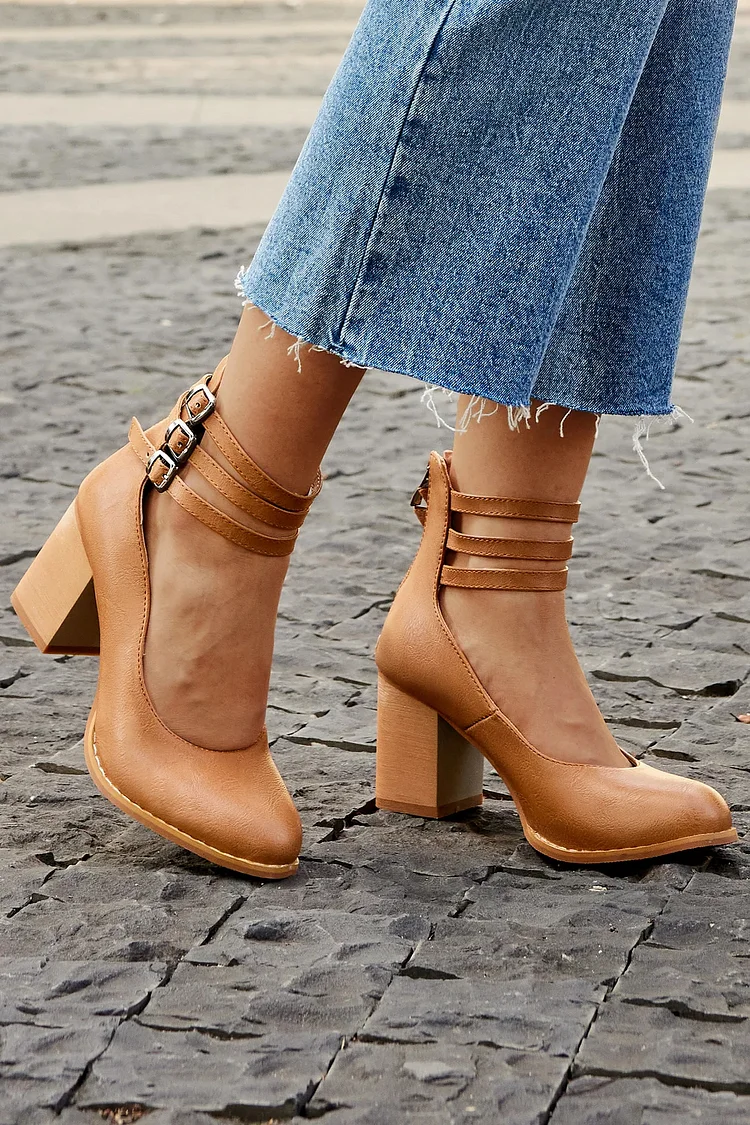 Casual Ankle Straps Buckles Plain Chunky Heels