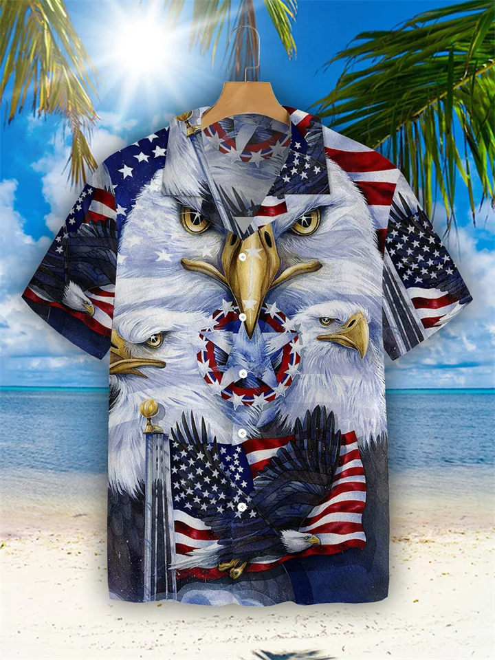 Men's Summer Short-sleeved Shirt Four-sided Bullet 3D Digital Printing Beach Shirt S,M,L,XL,XXL,3XL,4XL,5XL-JRSEE