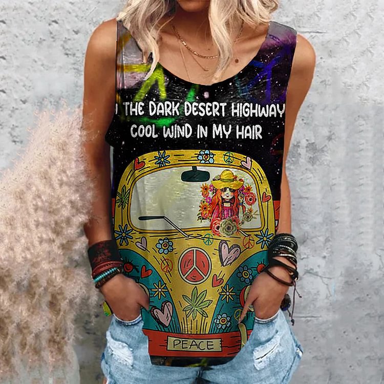 Hippie Personality Girl Car Print Tank Top
