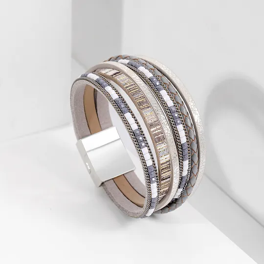 Bohemian bracelet hand-woven leather bracelet alloy magnetic buckle ladies fashion bracelet