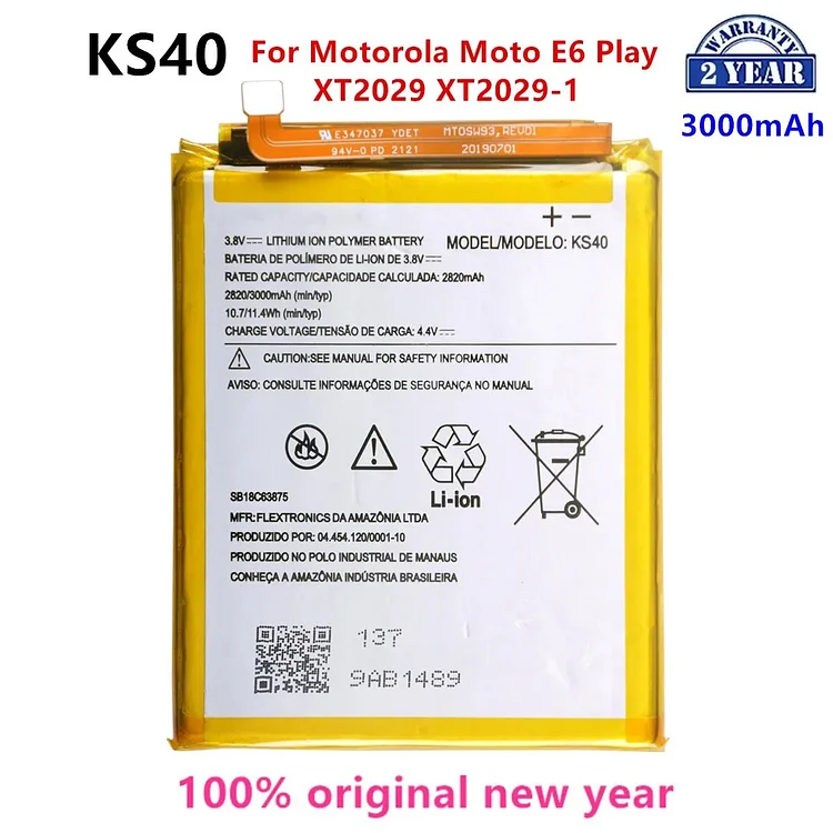 100% Original KS40 3000mAh Battery For  Motorola Moto E6 Play XT2029 XT2029-1 Phone Batteries.