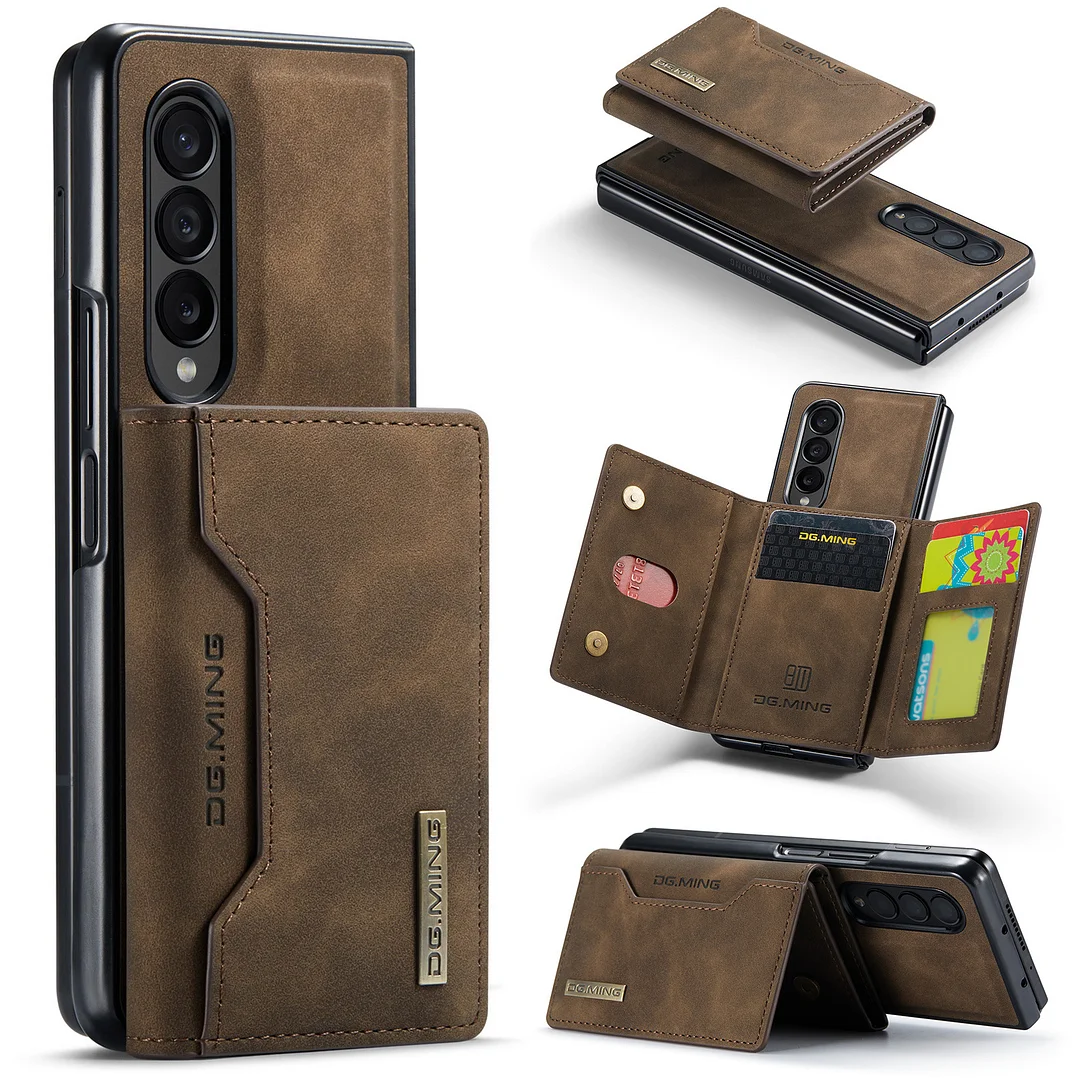 Retro Leather Detachable Magnetic Wallet Phone Case With Cards Slot And Kickstand For Galaxy Z Fold3/Fold4/Fold5