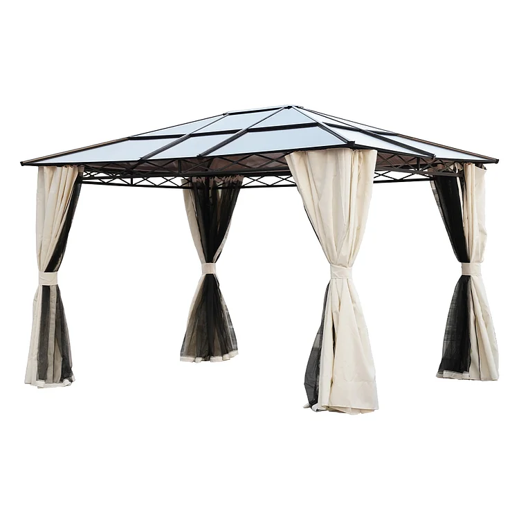 GRAND PATIO 10x13 FT Outdoor Gazebo Hardtop Polycarbonate Gazebo Canopy with Netting and Curtains