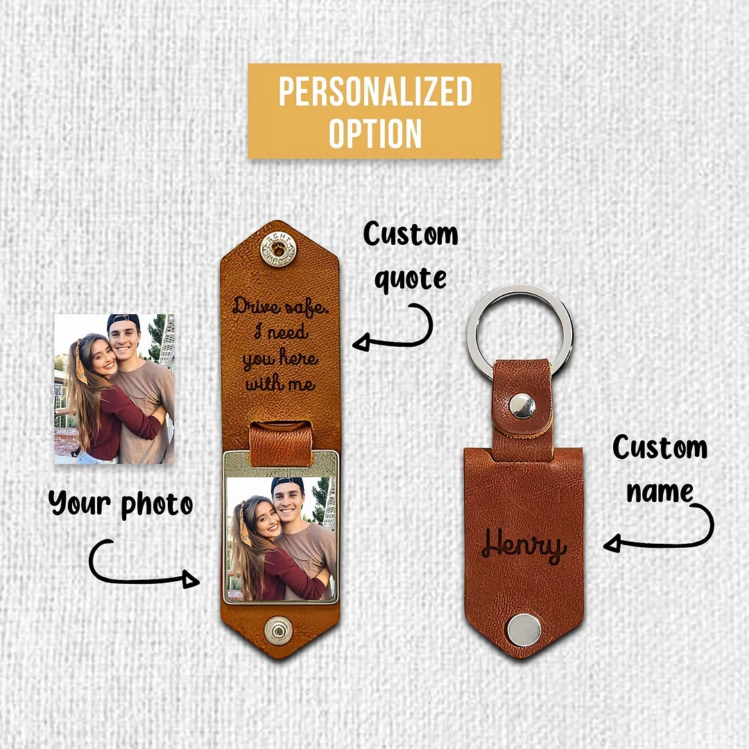 Personalized Photo Keyring in Leather Case - Best Gift For Your Loved One