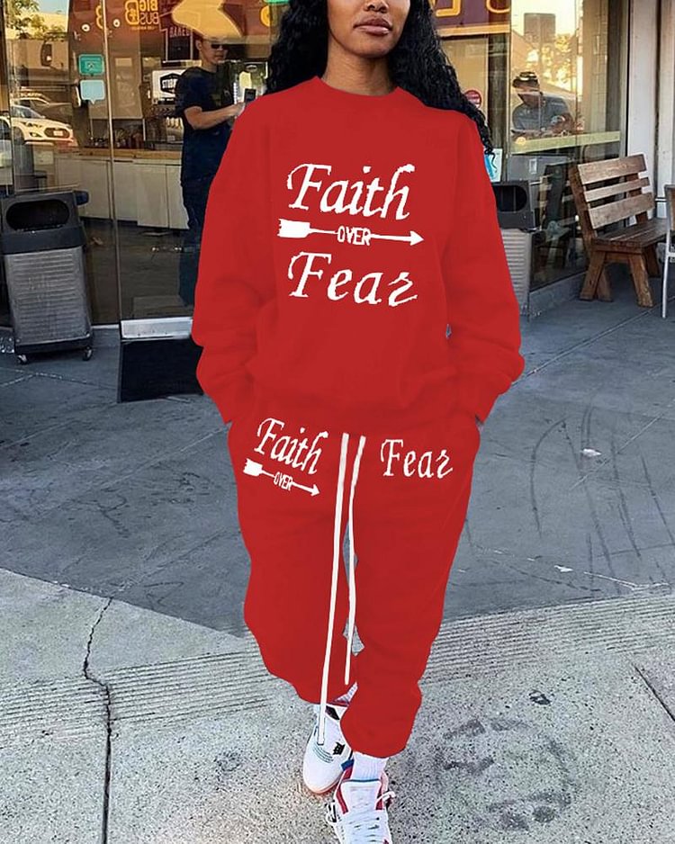Letter Print Drawstring Front Slant Pocket Sweatshirt & Pants Set - Shop Trendy Women's Clothing | LoverChic