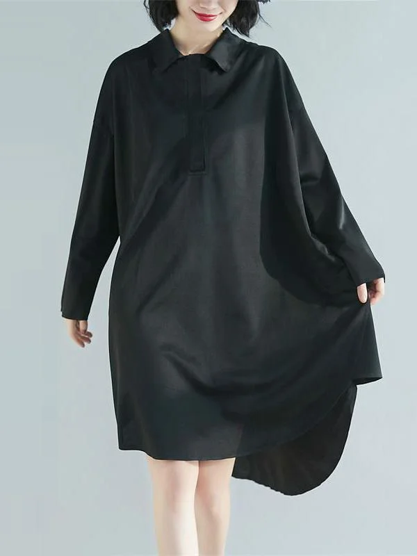 Roomy Solid Asymmetrical Shirt Dress