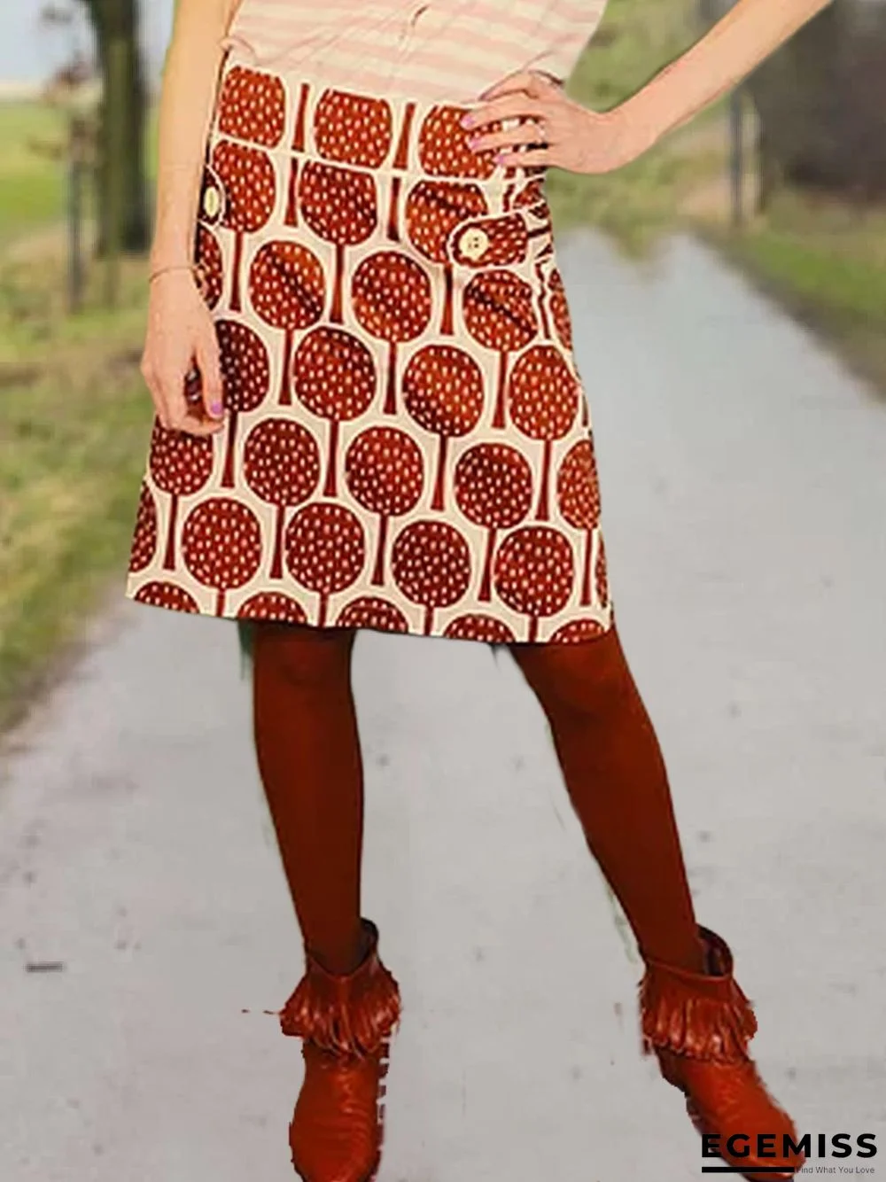 Cotton-Blend Casual Printed Skirt | EGEMISS