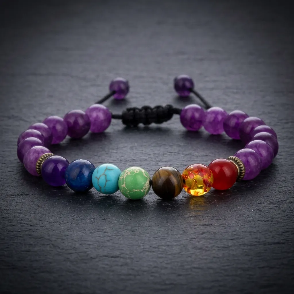 JiStones Celestial Balance 7 Chakra Lava Rock Bracelet - Handcrafted Healing Stone Jewelry Eternal Balance (7 Chakra & Lava Rock)-Standard 8mm Beads (Adjustable)