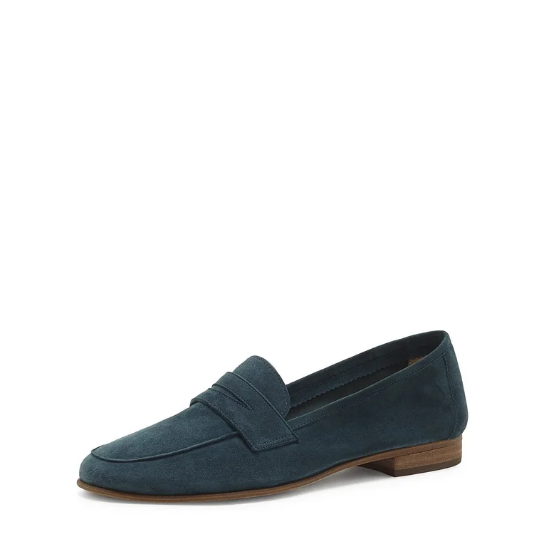 Navy Vegan Suede Round Toe Penny Loafers for Women |FSJ Shoes