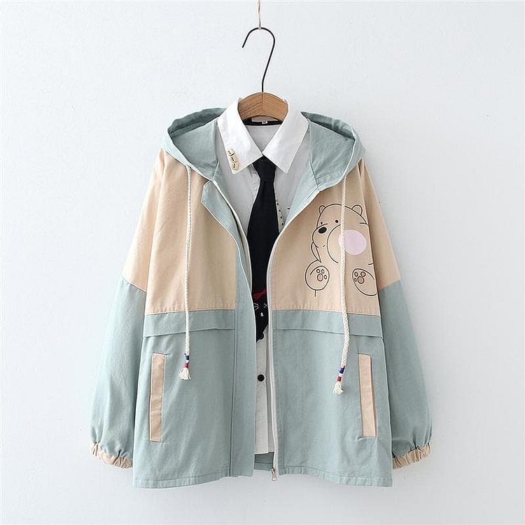 Cute Bear Print Long Sleeve Hooded Jacket SP15693