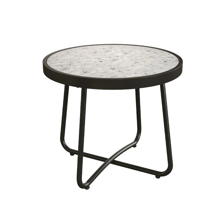 GRAND PATIO Steel Patio Side Table, Weather Resistant Outdoor Round End Table (Creamy White Ceramic Tile)