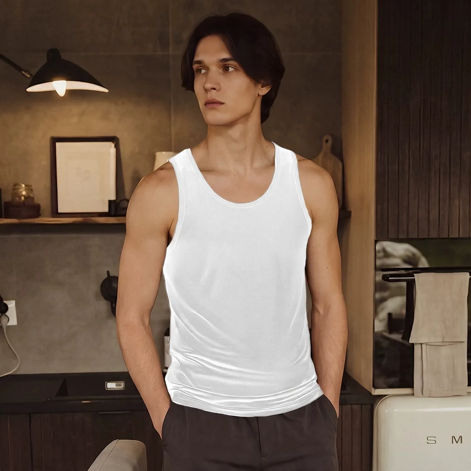 100% Silk Tank Top Lightweight Base Layer Undershirt for Men REAL SILK LIFE