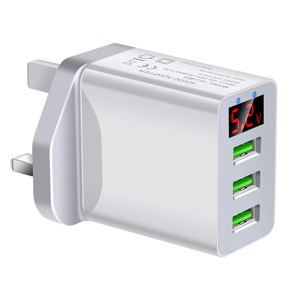 Portable 3 Ports USB Charger Digital Display Smart Adapter UK Plug (White), 501 Original
Portable 3 Ports USB Charger Digital Display Smart Adapter UK Plug (White), 501 Original