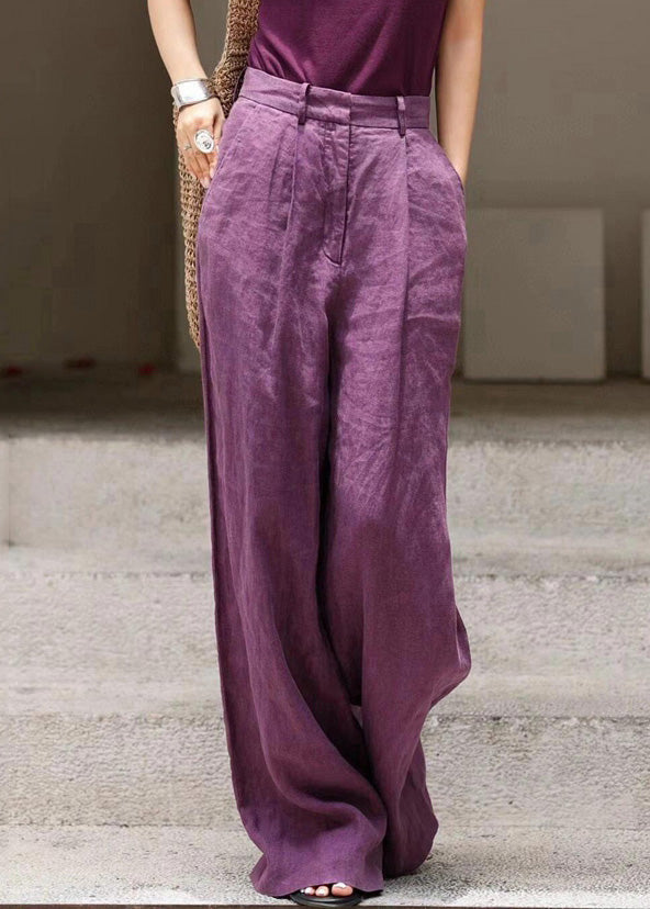 Wide-leg trousers in purple linen main image 0