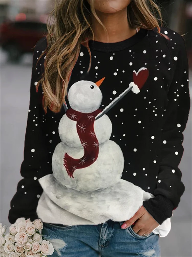 Vefave Snowman At Snowy Night Christmas Sweatshirt