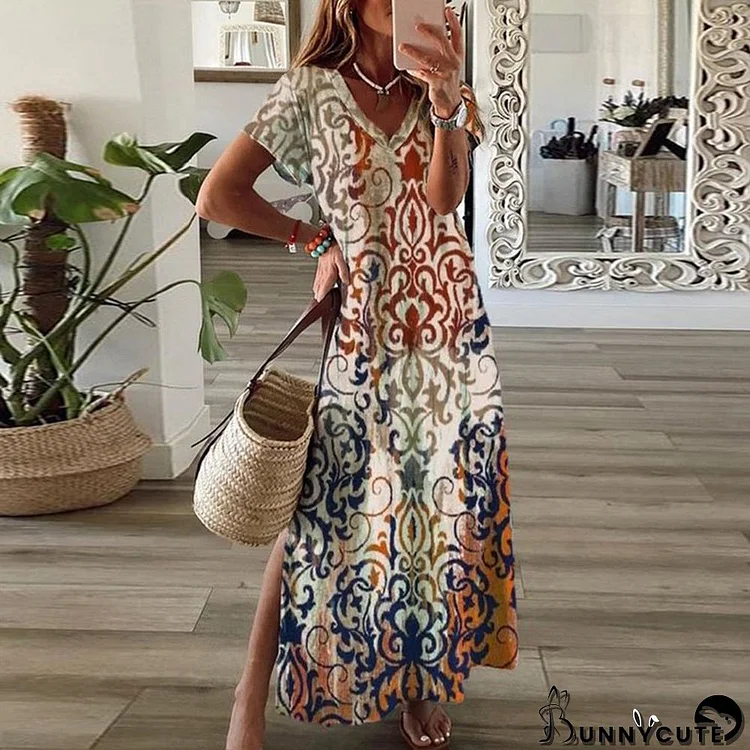 Luxe Ethnic Ombre Print Creme Maxi Dress