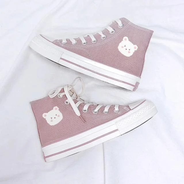 Sweet Lolita Rabbit Bear Print Canvas Shoes SP15501