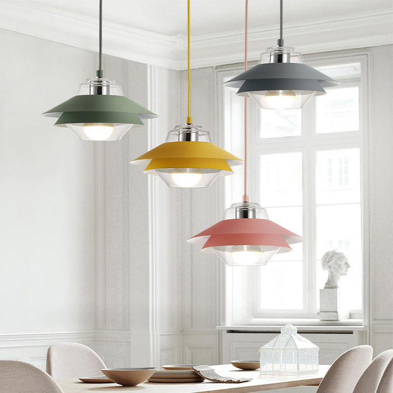 Contemporary Nordic Round Dish Iron Glass 1-Light Pendant Light For Living Room