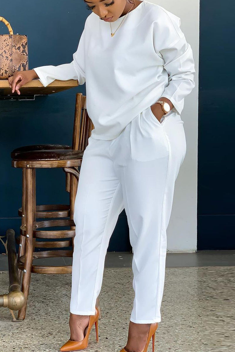Simplicity Solid Buttons O Neck Long Sleeve Two Pieces