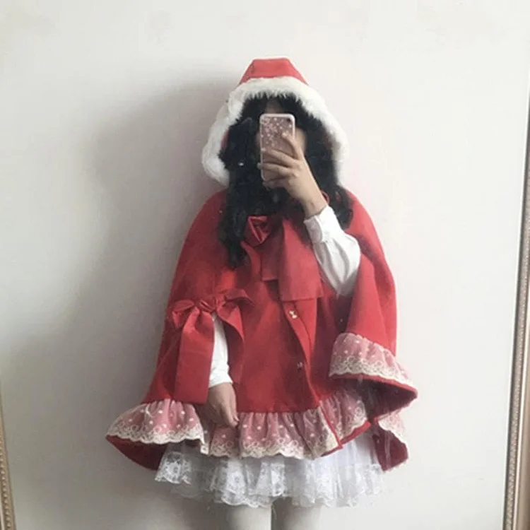 RedPink Lolita Bow Fluffy Cloak Cape SP1711101