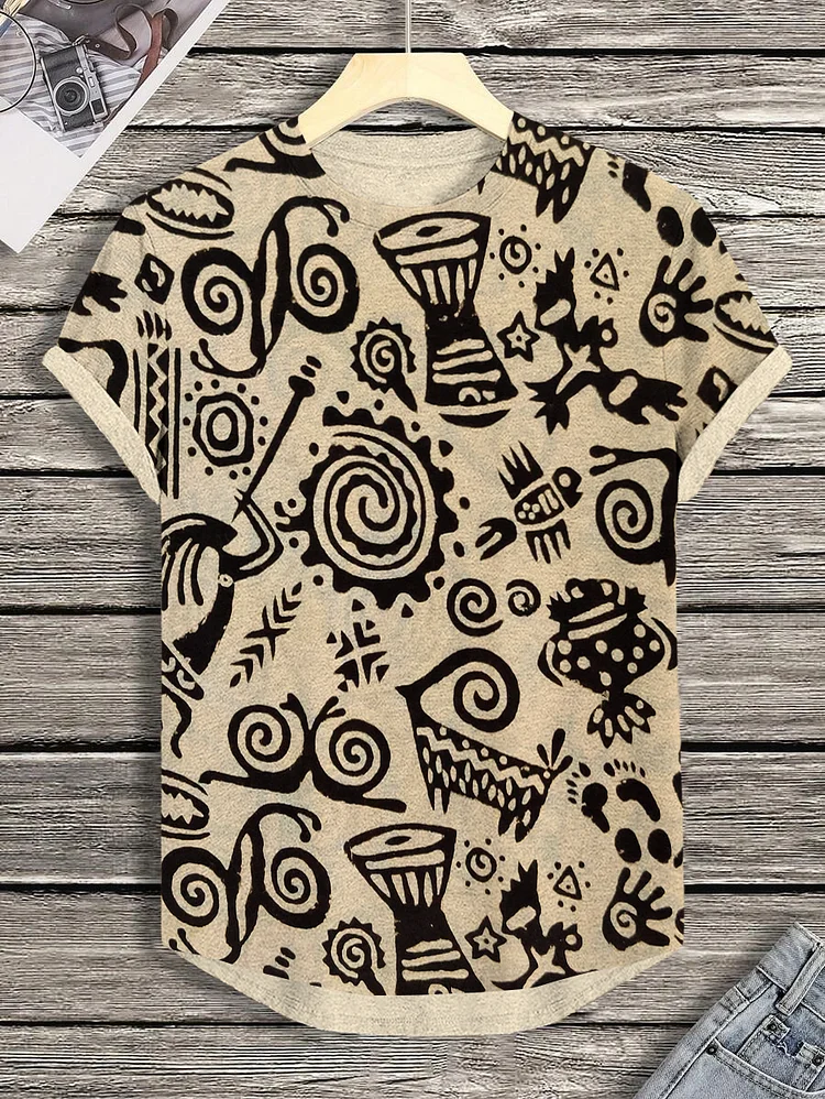 Men's Traditional African Graphic Print Casual T-Shirt