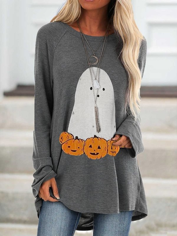 Halloween Ghost Pumpkin Print Long-sleeved T-shirt