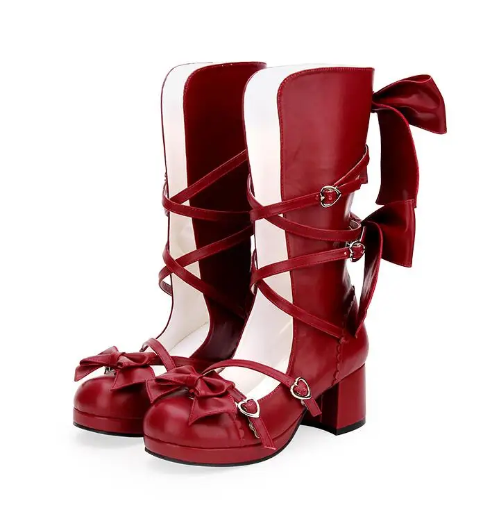 VCshoesMori Girl Women Shoes Lady High Heels Lolita Boots Woman Princess Dress Party Pumps Bowtie