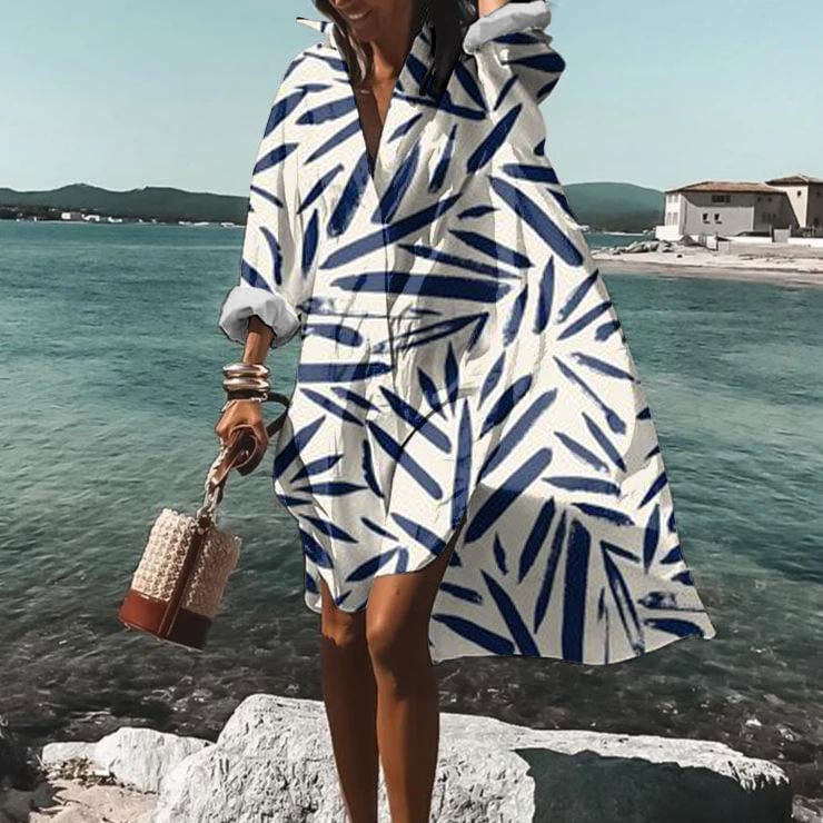 Comstylish Casual Bamboo Print Midi Dress