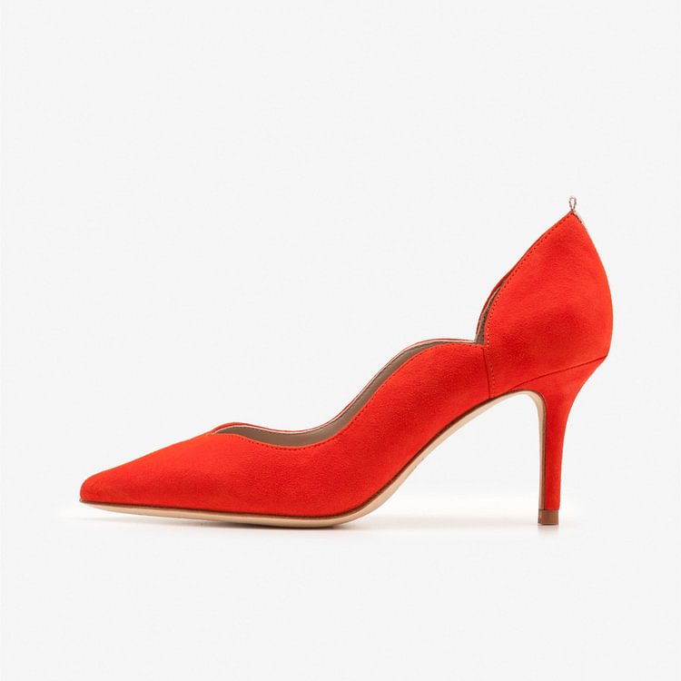 3 inch Heels Orange Office Heels Stiletto Heels Suede High Heels |FSJ Shoes